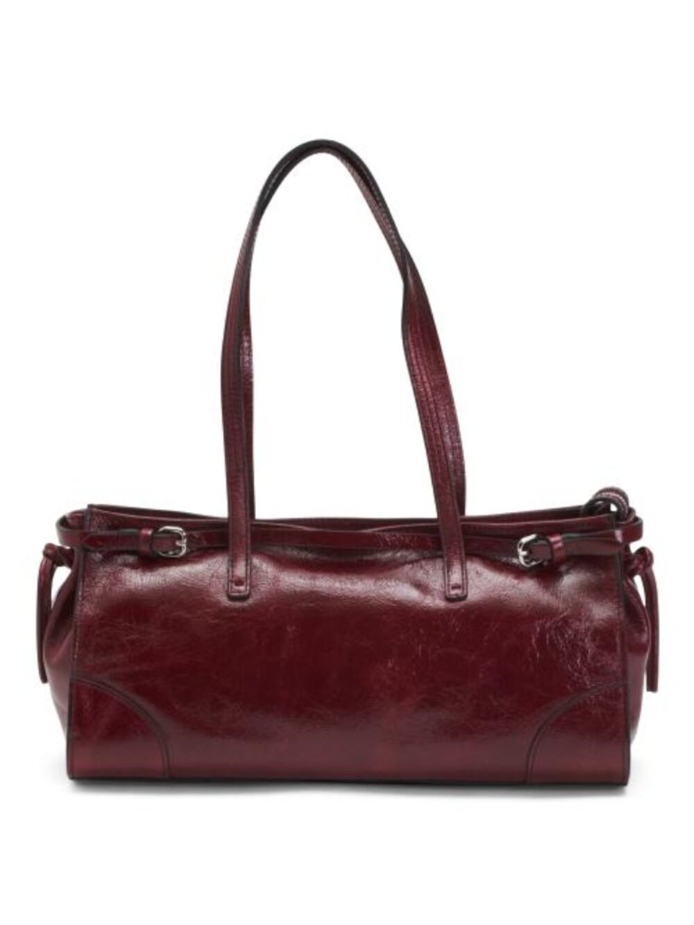 CAVALCANTI Made In Italy Patent Leather East West Satchel With Belt Detail